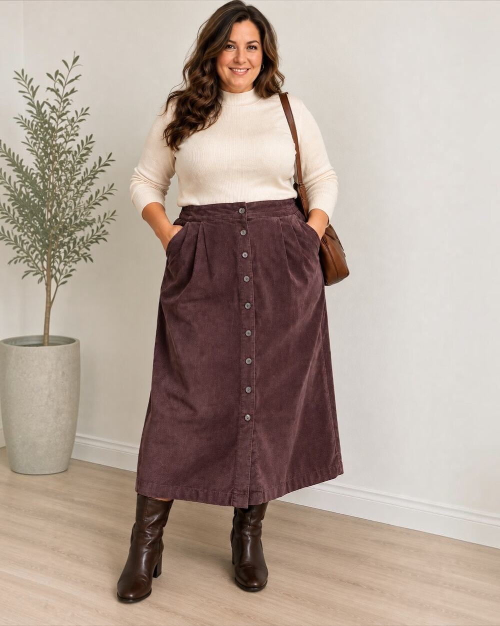 Vintage Portraits Northern Isles Corduroy Midi Skirt 20W Plum Button Front NWT